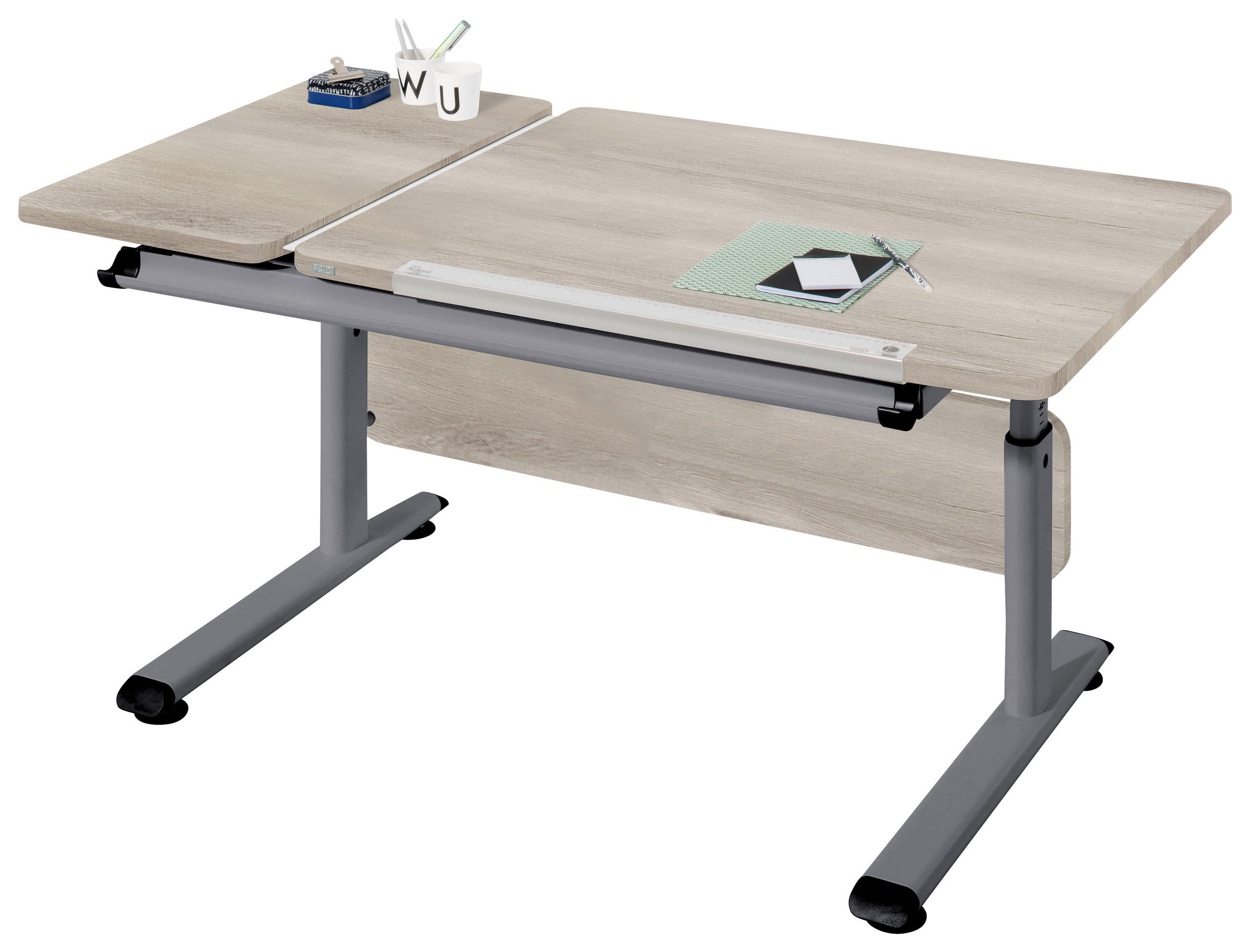 JUGENDSCHREIBTISCH 130/70/53-79 cm  - Eichefarben/Silberfarben, Basics, Holzwerkstoff/Metall (130/70/53-79cm) - Paidi