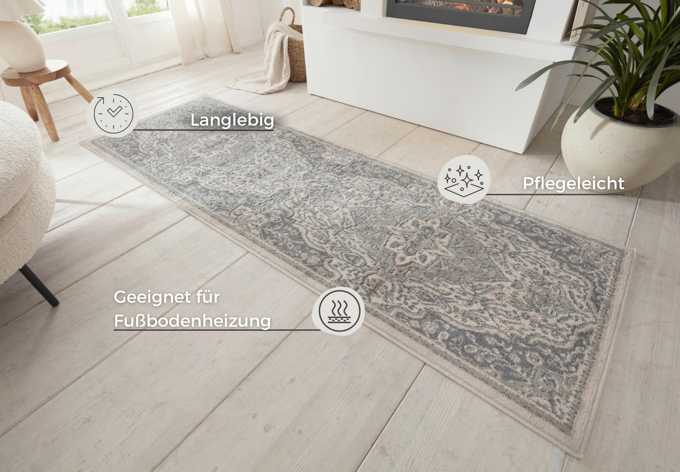 LÄUFER 80/200 cm Terrain  - Grau, Design, Kunststoff/Textil (80/200cm)