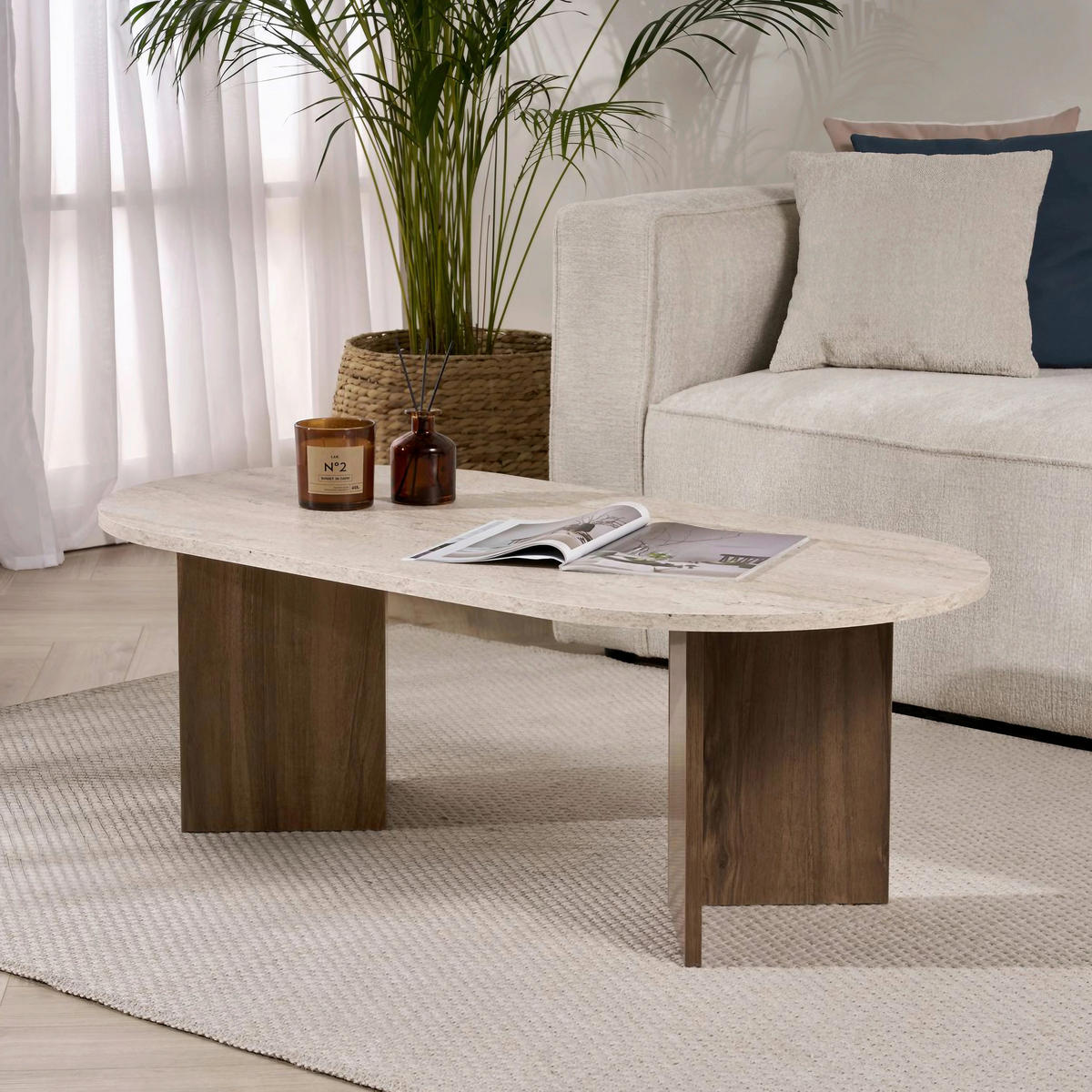 COUCHTISCH Holzwerkstoff   - Elfenbein/Walnussfarben, Design, Holzwerkstoff (119/40/60cm) - MID.YOU