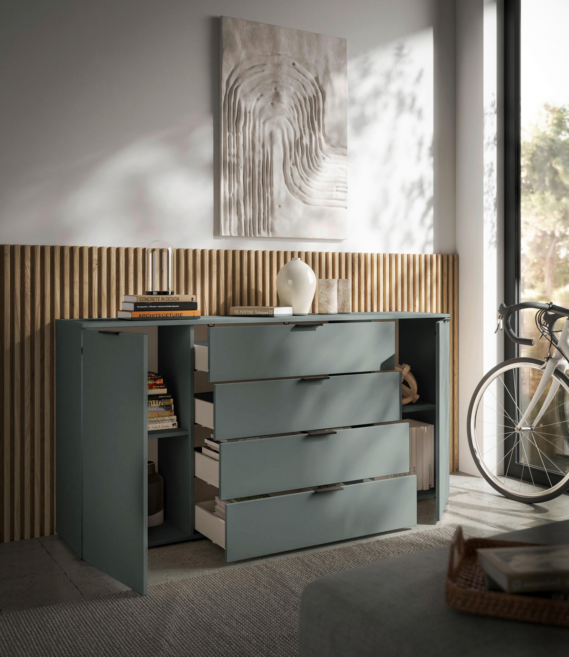 SIDEBOARD  in 180/90/40 cm  - Salbeigrün/Schwarz, Basics, Holzwerkstoff/Kunststoff (180/90/40cm) - Carryhome