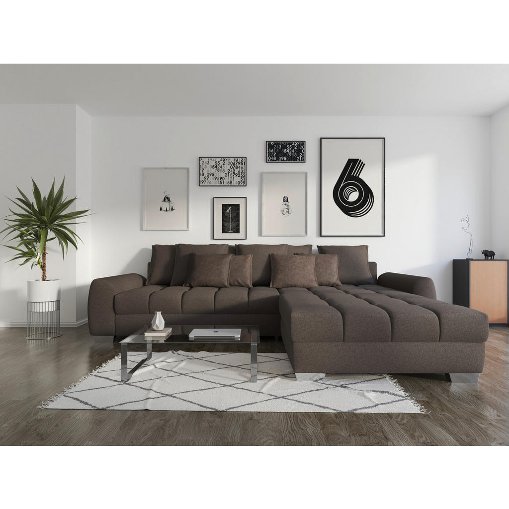 Thumbnail - Carryhome Ecksofa, Dunkelbraun, Textil, 4-Sitzer, Füllung: Schaumstoff,Silikon, L-Form, einmalig seitenverkehrt montierb...