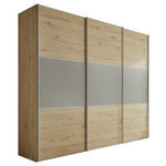 SCHWEBETÜRENSCHRANK  in Hellgrau, Eiche Artisan  - Hellgrau/Alufarben, Holzwerkstoff/Metall (249/222/68cm) - Moderano