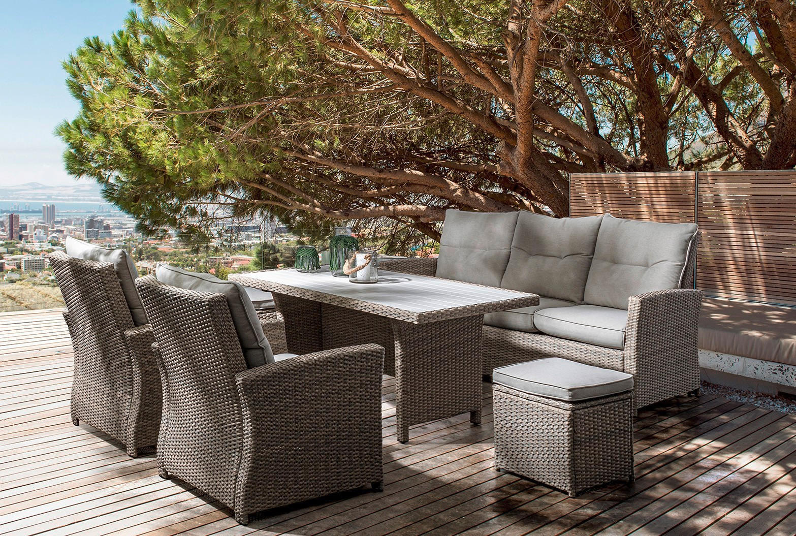 DINING-LOUNGESET Aluminium  - Beige/Naturfarben, KONVENTIONELL, Kunststoff/Textil (186,5/89/76cm) - Bizzotto
