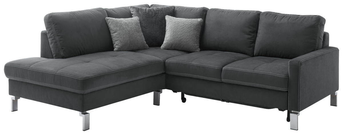 ECKSOFA in Mikrofaser Dunkelgrau  - Chromfarben/Dunkelgrau, Design, Textil/Metall (200/229cm) - Pure Home Lifestyle