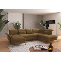 WOHNLANDSCHAFT Olivgrün Flachgewebe  - Schwarz/Olivgrün, KONVENTIONELL, Textil/Metall (198/359/231cm) - Sit & More