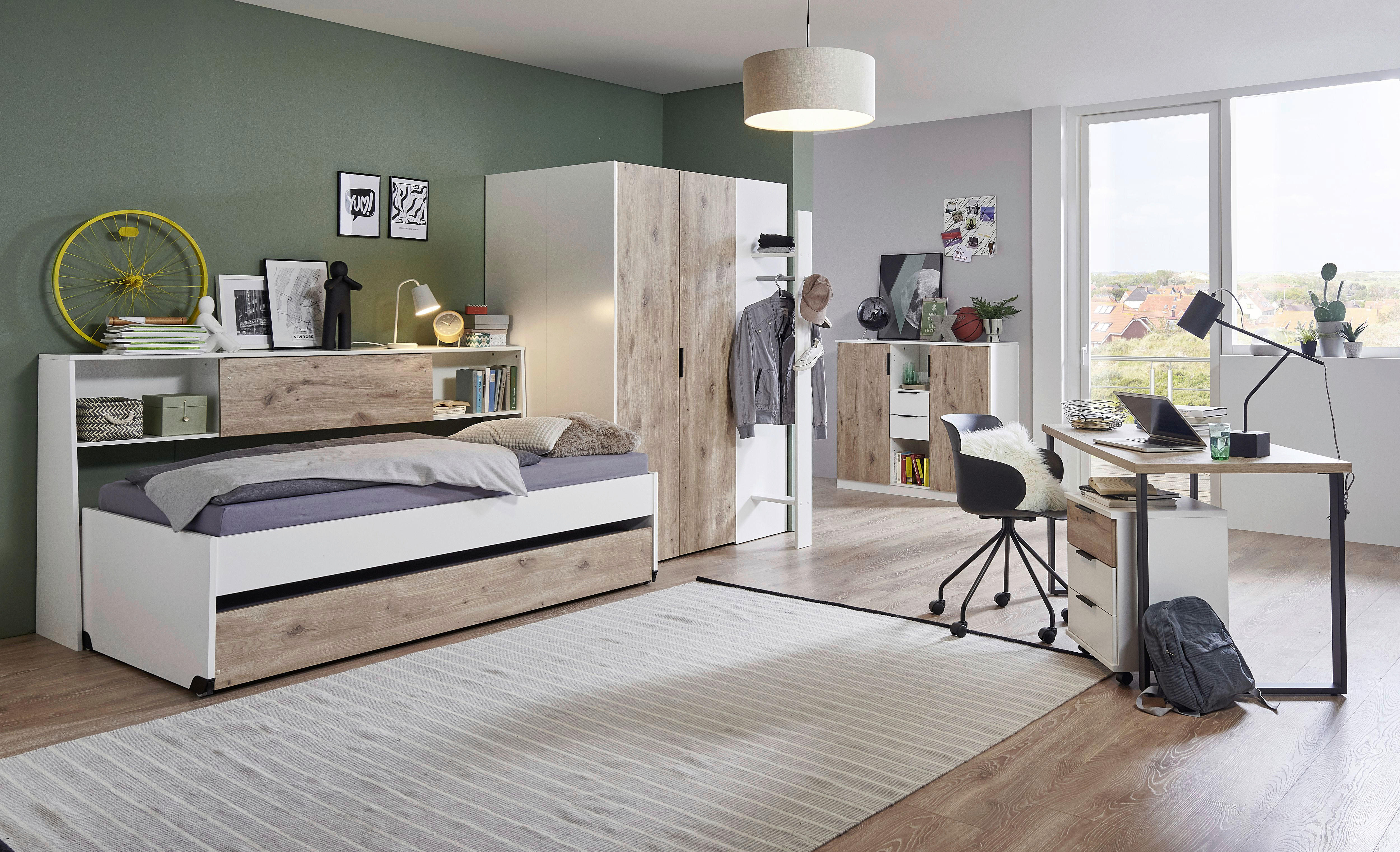 BEGEHBARER ECKSCHRANK in  - Weiss/Eichefarben, Konventionell, Holzwerkstoff/Metall (135,2/197/97cm) - Boxxx