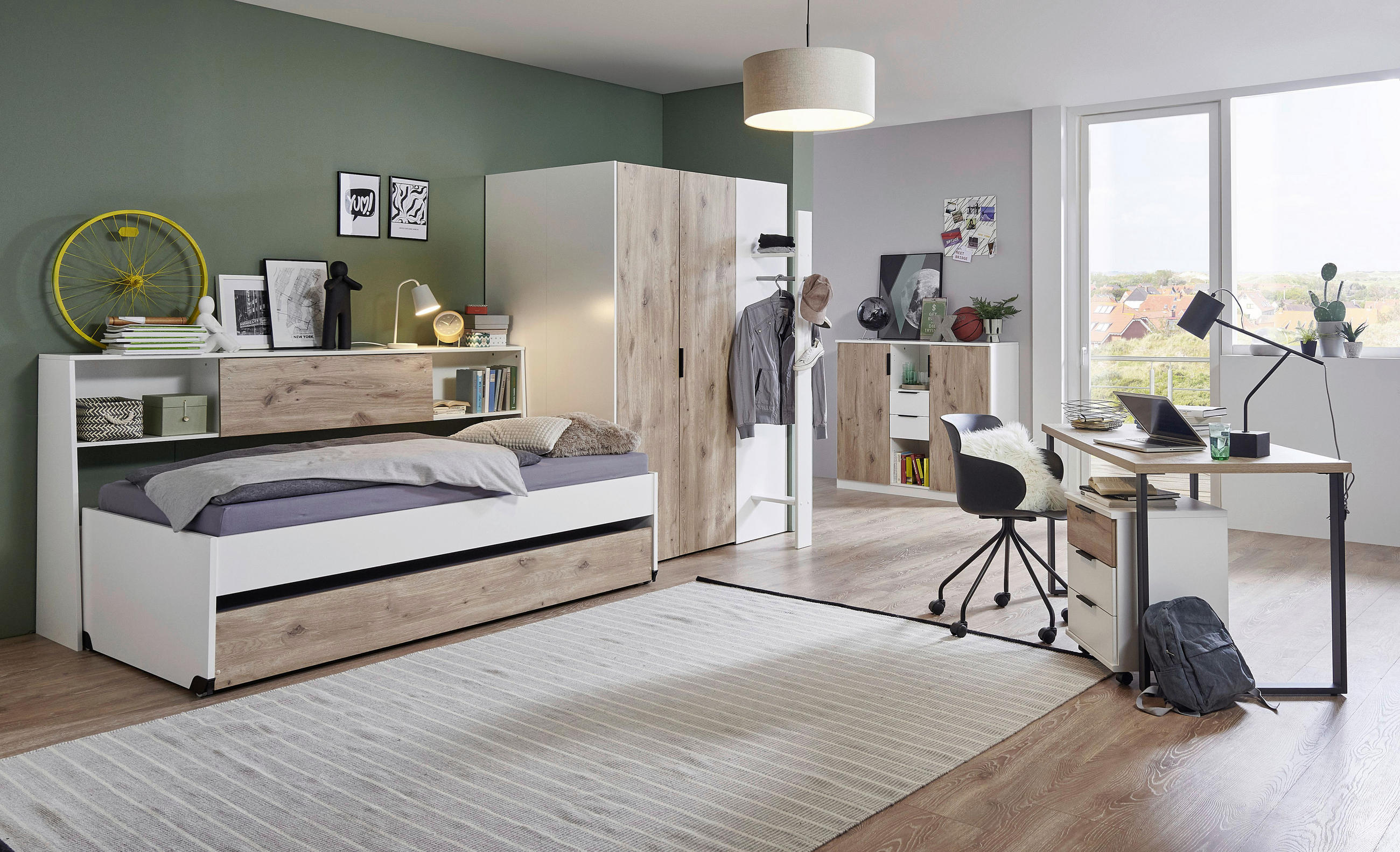 BEGEHBARER ECKSCHRANK in - Weiss/Eichefarben, Konventionell, Holzwerkstoff/Metall (135,2/197/97cm) - Boxxx