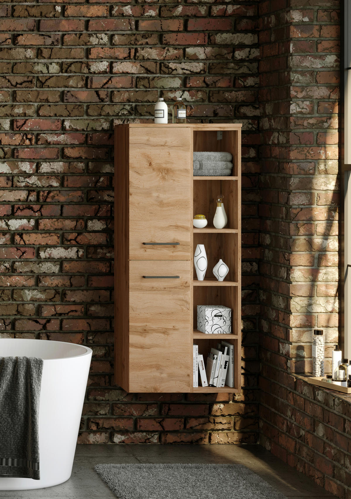 MIDISCHRANK 55/130/35 cm  - Eichefarben/Schwarz, MODERN, Holzwerkstoff/Metall (55/130/35cm) - Held