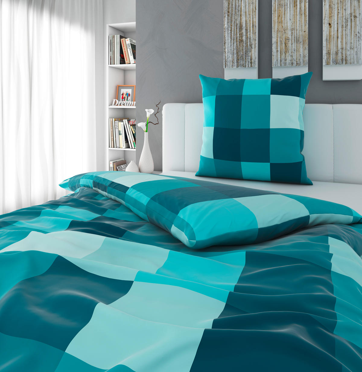 BETTWÄSCHE Beaufiat check Satin 135/200 cm  - Petrol, Textil (135/200cm) - Novel