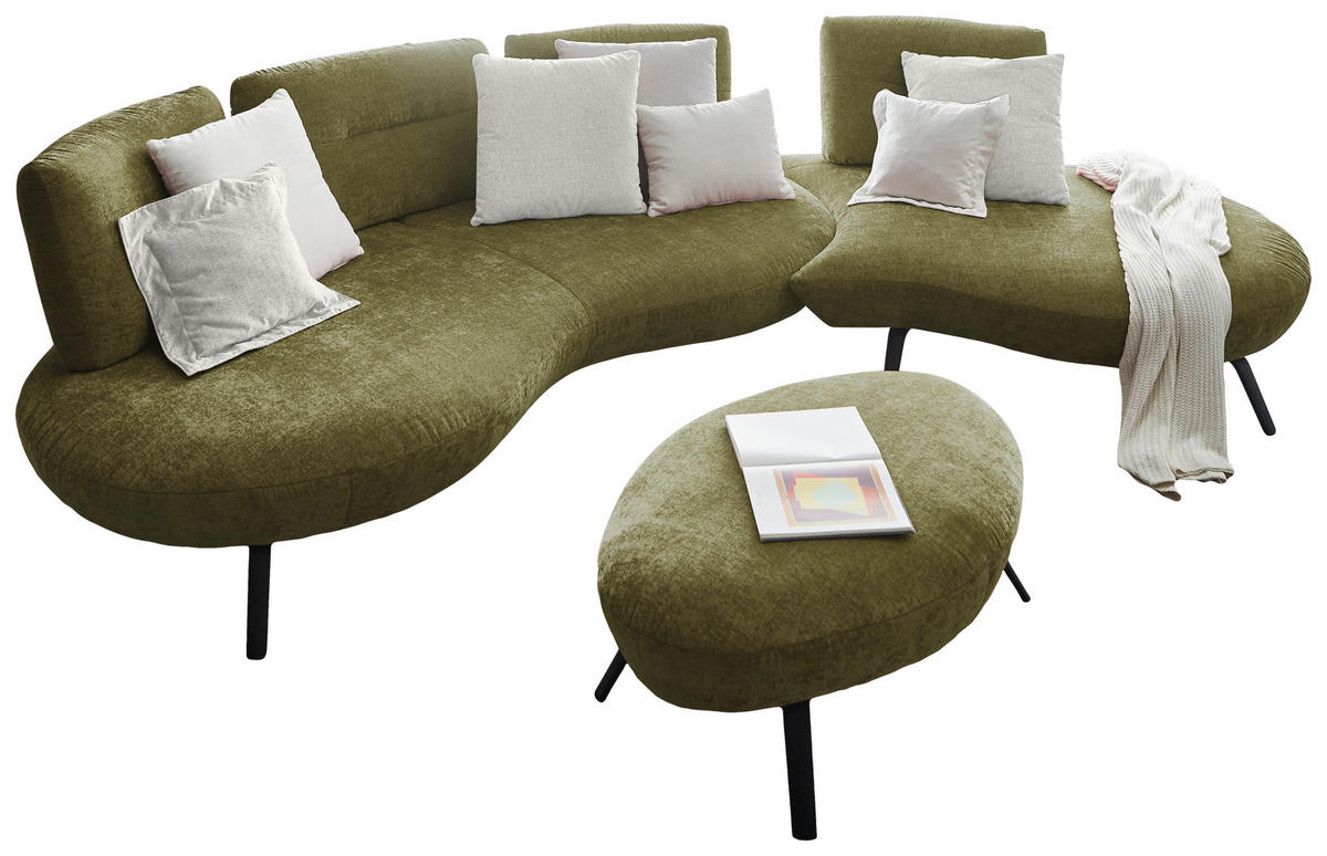 BIGSOFA Flachgewebe Olivgrün  - Schwarz/Olivgrün, Design, Textil/Metall (456/93/138cm) - Moderano
