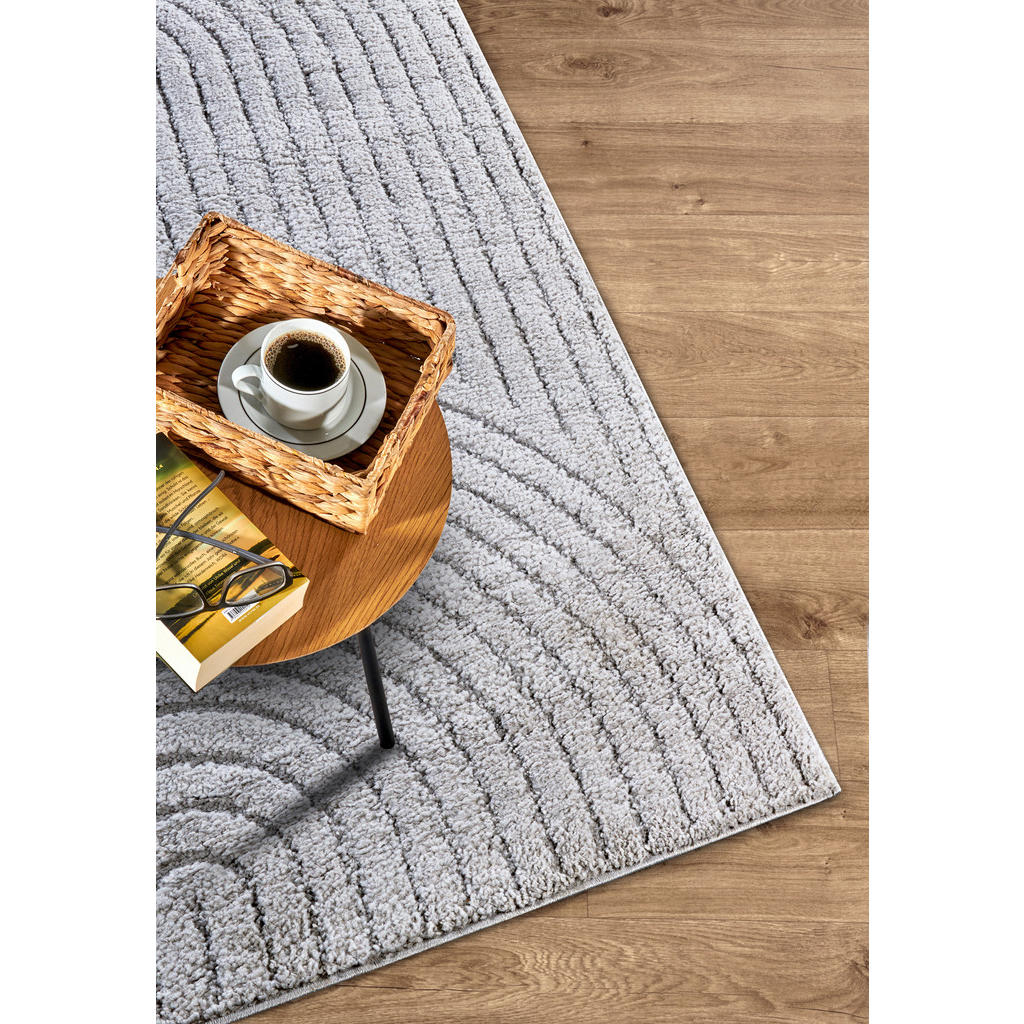 Thumbnail - Elle Decoration Hochflorteppich New York, Hellgrau, Textil, Wellen, rechteckig, 200x280 cm, Oeko-Tex® Standard 100, für ...