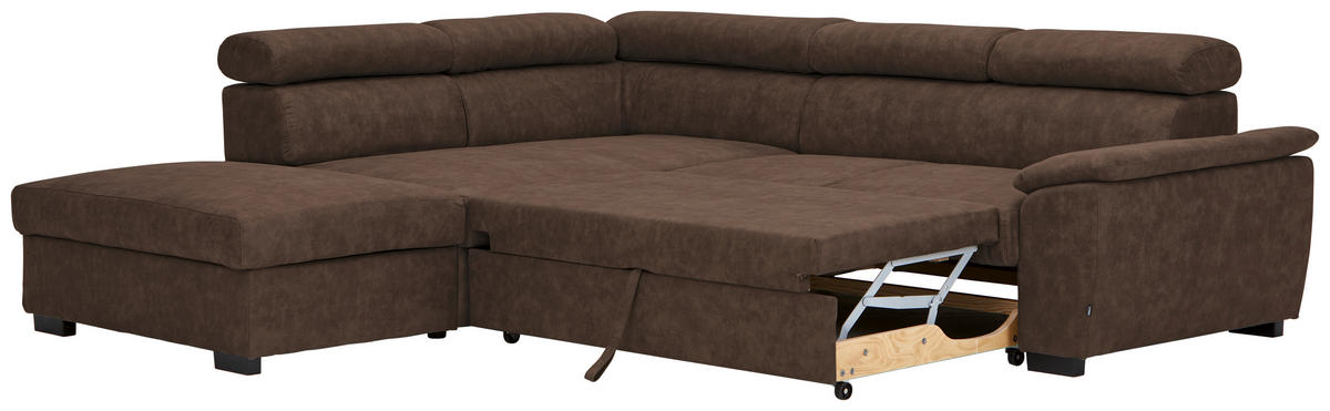 ECKSOFA Dunkelbraun Lederlook  - Dunkelbraun/Schwarz, Design, Kunststoff/Textil (230/263cm) - Hom`in