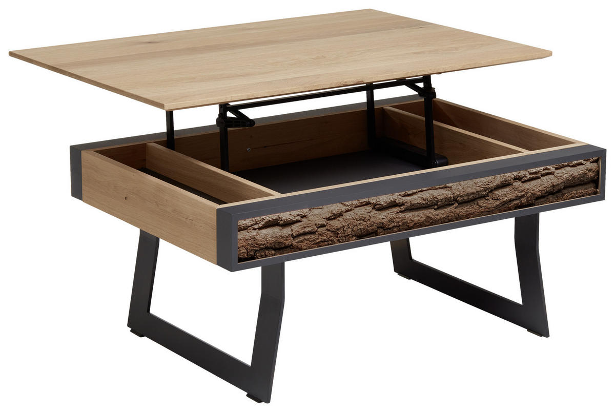 COUCHTISCH Kerneiche vollmassiv 105/75/47 cm rechteckig Anthrazit, Eichefarben  - Eichefarben/Anthrazit, Design, Holz/Metall (105/75/47cm) - Valnatura