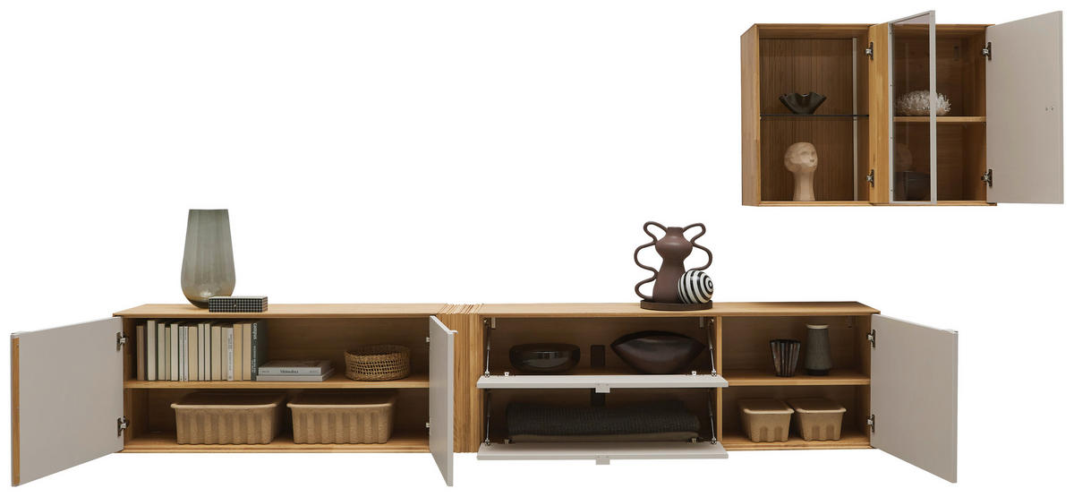 WOHNWAND  in Kaschmir, Wildeiche  333,4/179,3/37,1 cm    - Kaschmir/Wildeiche, Design, Glas/Holz (333,4/179,3/37,1cm) - Dieter Knoll