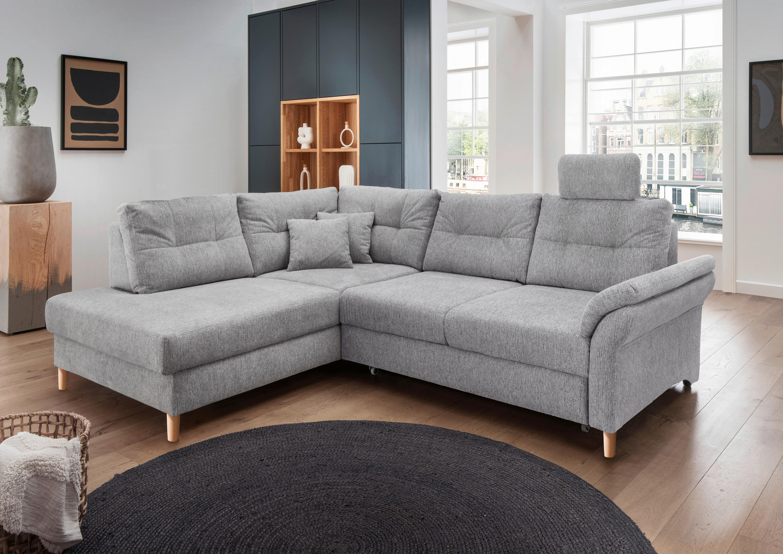ECKSOFA in Chenille Silberfarben - Silberfarben/Naturfarben, Modern, Holz/Textil (206/264cm) - Livetastic