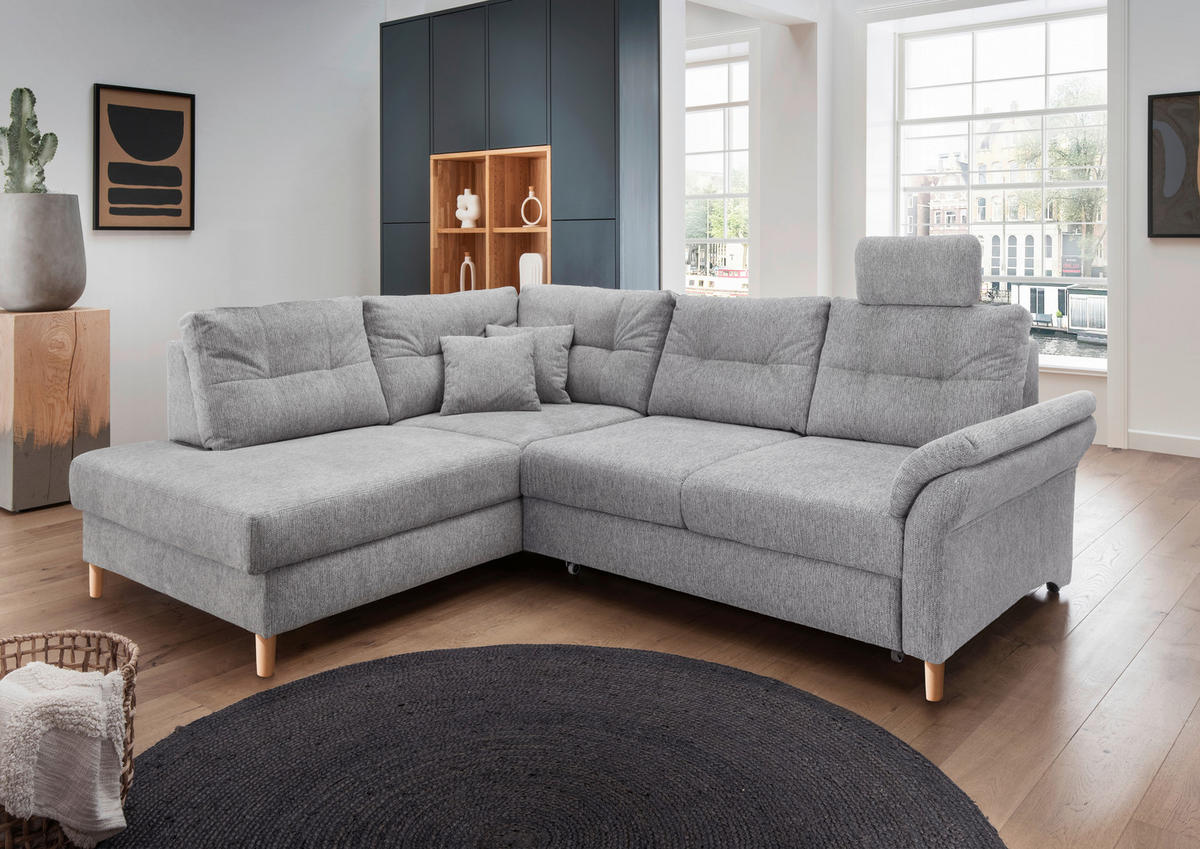 ECKSOFA Silberfarben Chenille  - Silberfarben/Naturfarben, MODERN, Holz/Textil (206/264cm) - Livetastic