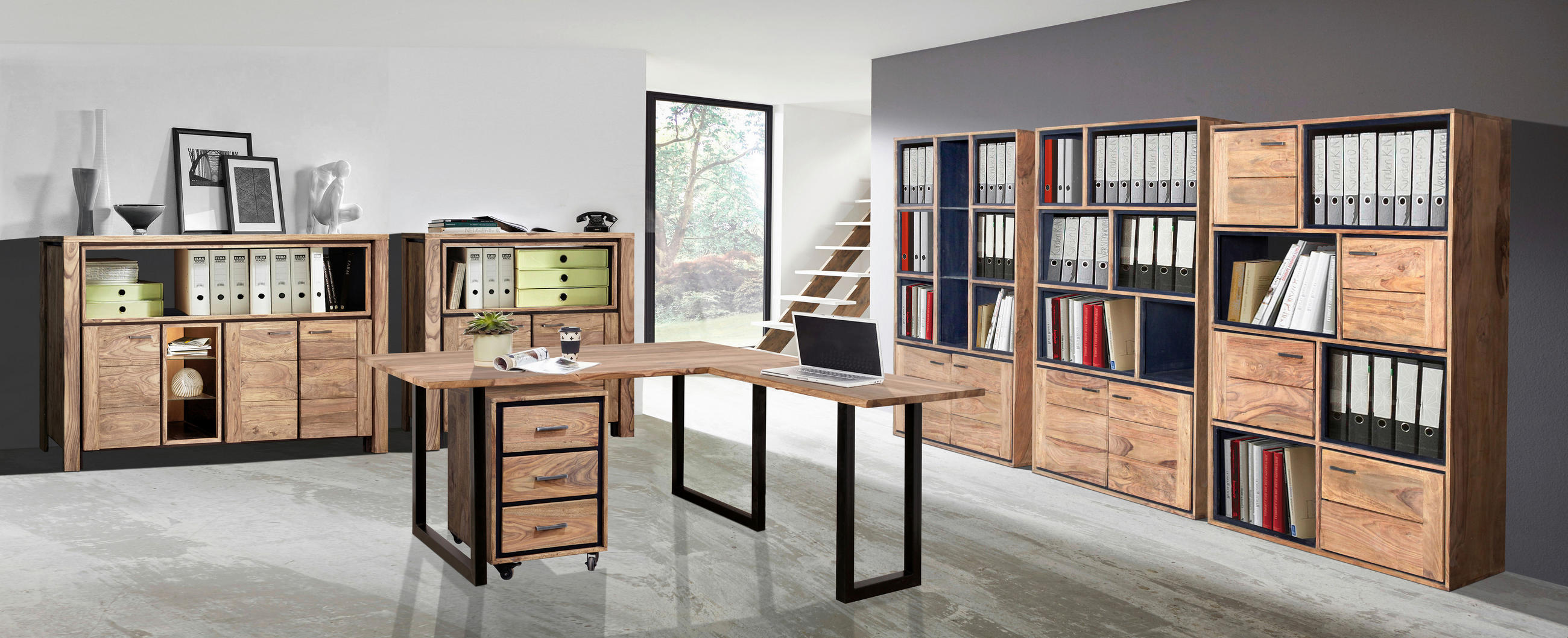 ECKSCHREIBTISCH 180/180/77 cm  in Schwarz, Sheeshamfarben  - Sheeshamfarben/Schwarz, LIFESTYLE, Holz/Metall (180/180/77cm) - MID.YOU