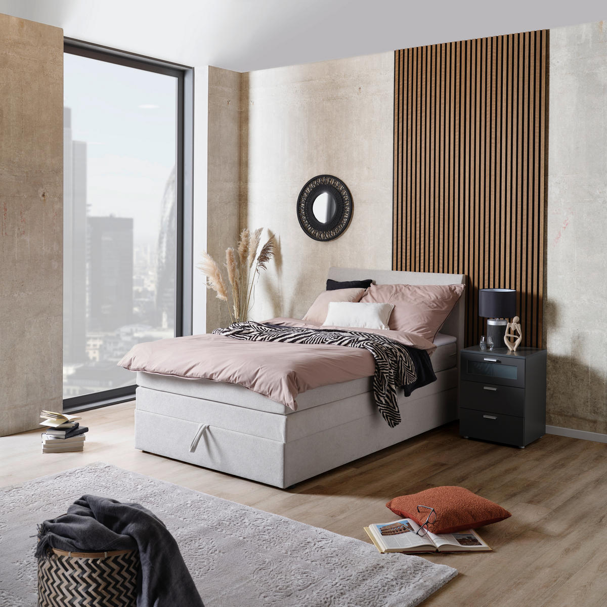 BOXSPRINGBETT 140/200 cm  in Hellgrau  - Hellgrau/Schwarz, KONVENTIONELL, Holz/Kunststoff (140/200cm) - MID.YOU