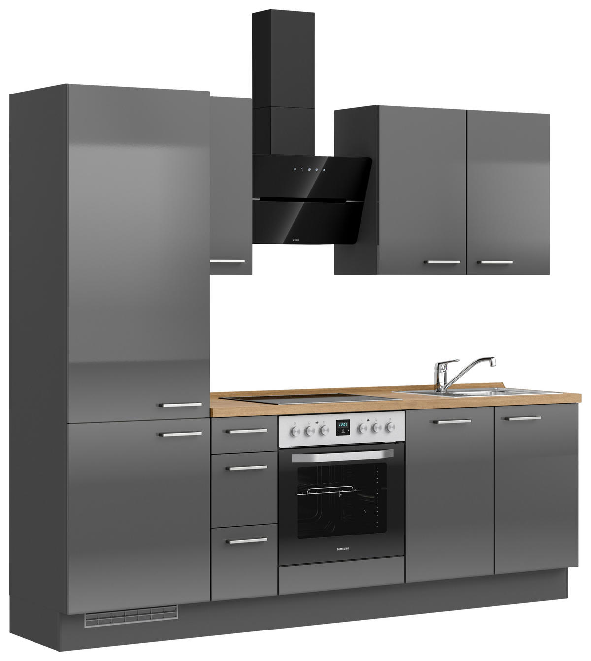 KÜCHENBLOCK Flash 240 cm  in Eichefarben, Schieferfarben  - Schieferfarben/Edelstahlfarben, MODERN, Holzwerkstoff/Metall (240cm) - Nobilia