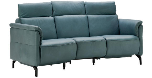 TRAPEZSOFA Echtleder Graublau  - Graublau/Schwarz, KONVENTIONELL, Leder/Metall (221/103/95cm) - Dieter Knoll