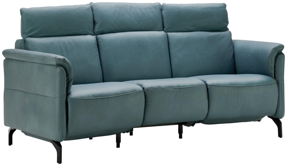 TRAPEZSOFA Echtleder Graublau  - Graublau/Schwarz, KONVENTIONELL, Leder/Metall (221/103/95cm) - Dieter Knoll