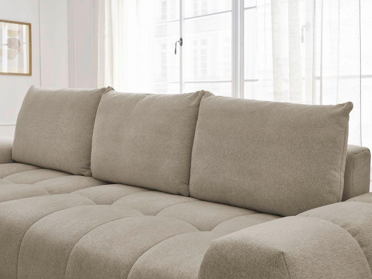 ECKSCHLAFSOFA EVEREST  mit Rücken echt, Armteil links, Armteil rechts Flachgewebe Taupe  - Taupe/Schwarz, MODERN, Kunststoff/Textil (180/318cm) - Livetastic