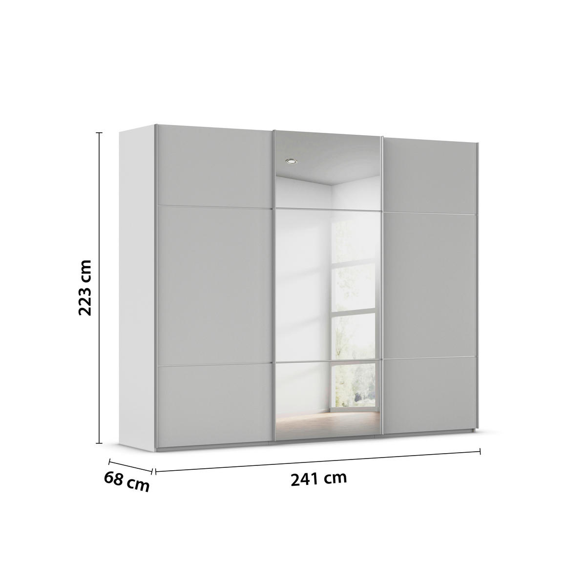 SCHWEBETÜRENSCHRANK 242/223/68 cm 3-türig Grau  - Alufarben/Grau, KONVENTIONELL, Glas/Holzwerkstoff (242/223/68cm) - Novel