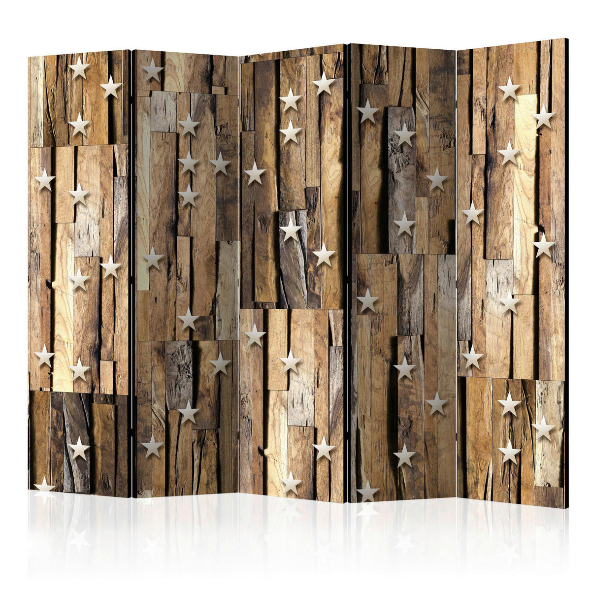 Paravent doppeltseitig mit 5  Flügel - Hellbraun/Beige, Basics, Holz/Textil (225/172/3cm) - artgeist