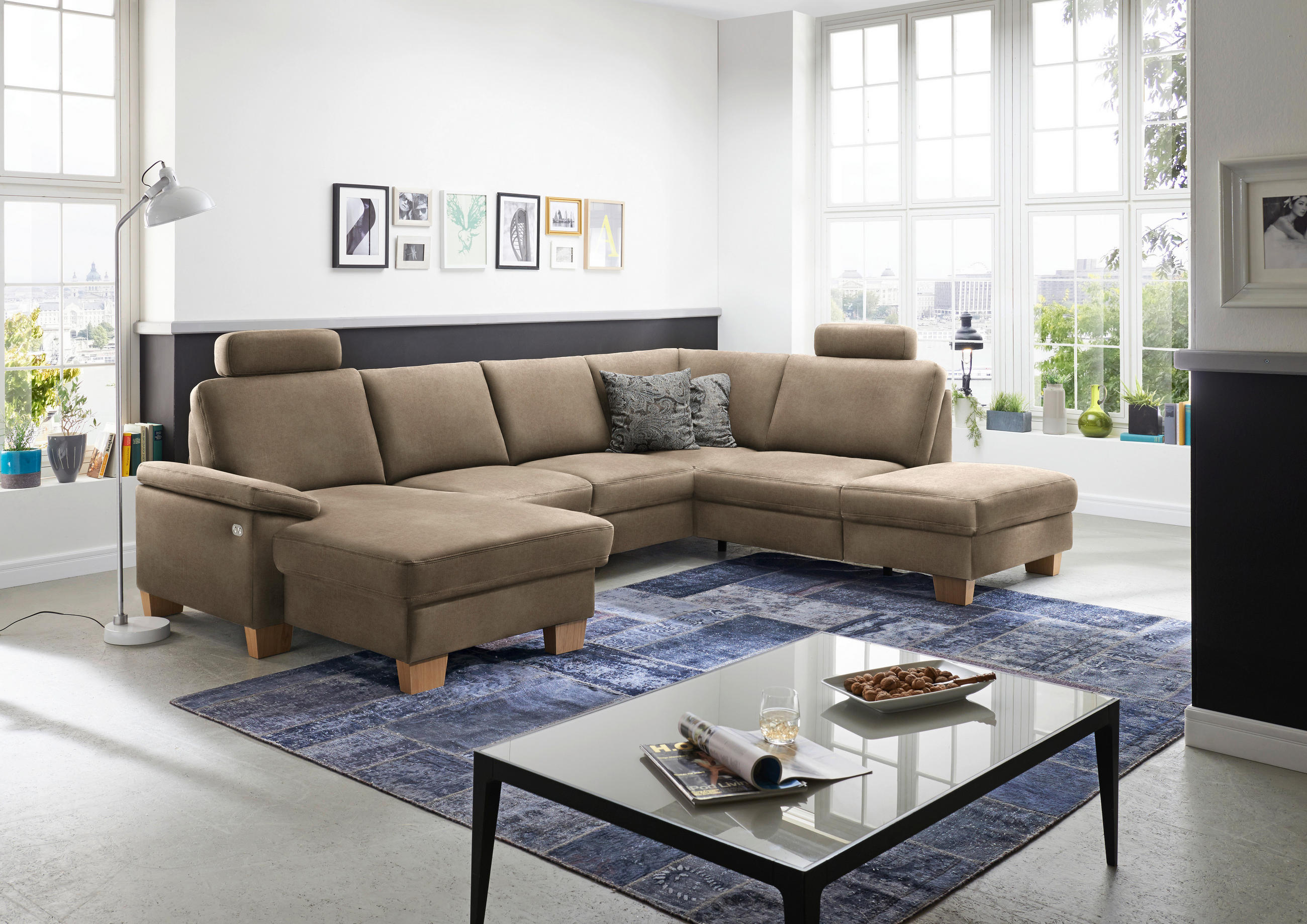 WOHNLANDSCHAFT in Velours Hellbraun  - Hellbraun/Eichefarben, Konventionell, Holz/Textil (167/316/235cm) - Beldomo System