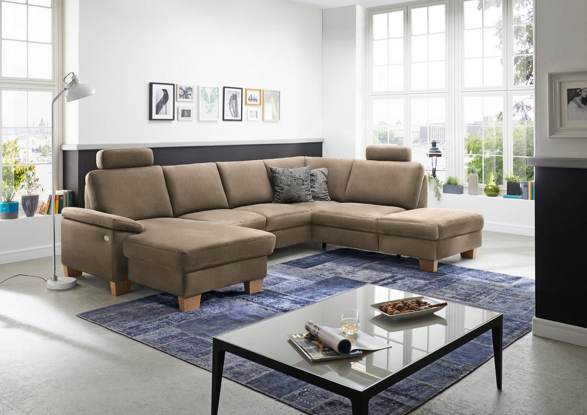 WOHNLANDSCHAFT in Velours Hellbraun  - Hellbraun/Eichefarben, Konventionell, Holz/Textil (167/316/235cm) - Beldomo System
