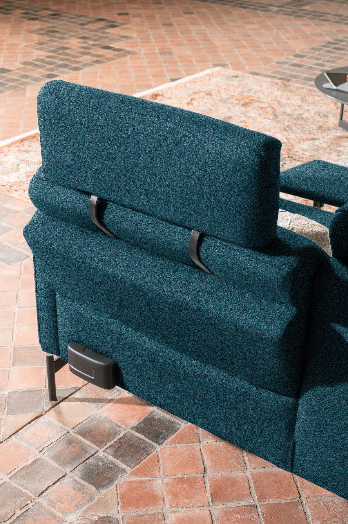 ECKSOFA in Flachgewebe, Struktur Petrol  230/254 cm  - Anthrazit/Petrol, Design, Textil/Metall (230/254cm) - Johann Jakob