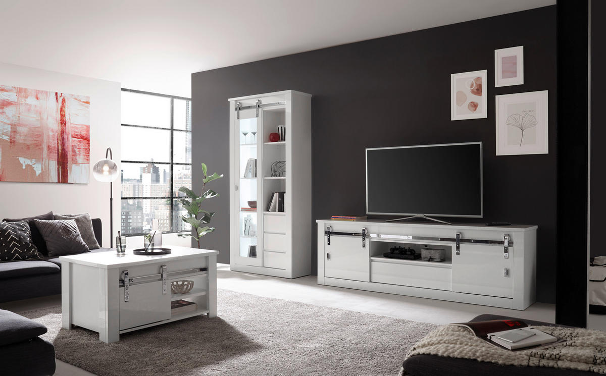 COUCHTISCH - Chromfarben/Weiß Hochglanz, Design, Holzwerkstoff/Metall (93/50/60cm) - Livetastic