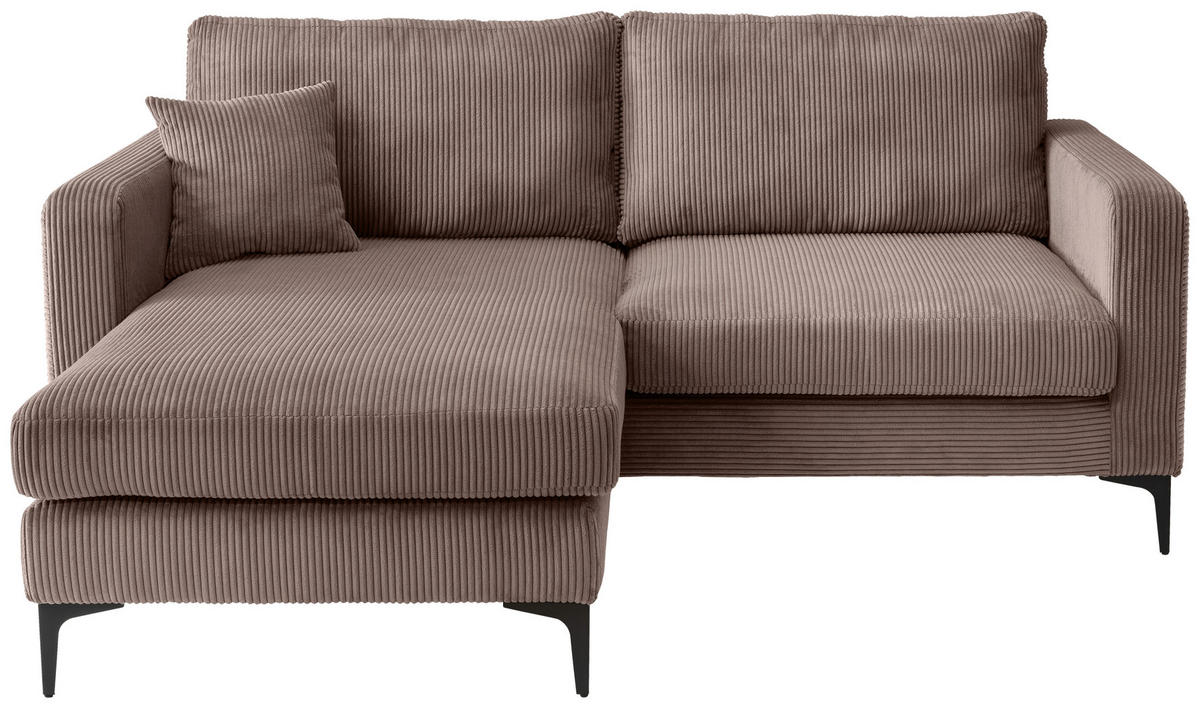 ECKSOFA in Cord Graubraun  - Graubraun/Schwarz, Basics, Textil/Metall (204/153cm) - Livetastic