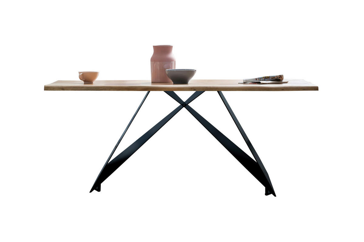 ESSTISCH 180/90/75 cm Echtholz  Holz, Metall rechteckig Naturfarben, Schwarz  - Schwarz/Naturfarben, MODERN, Holz/Metall (180/90/75cm) - MID.YOU