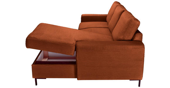 ECKSOFA Rostfarben Cord Rückenkissen, Bettkasten, Schlaffunktion, Rücken echt, Liegefläche im Originalstoff  - Rostfarben/Schwarz, KONVENTIONELL, Textil/Metall (240/150cm) - Carryhome