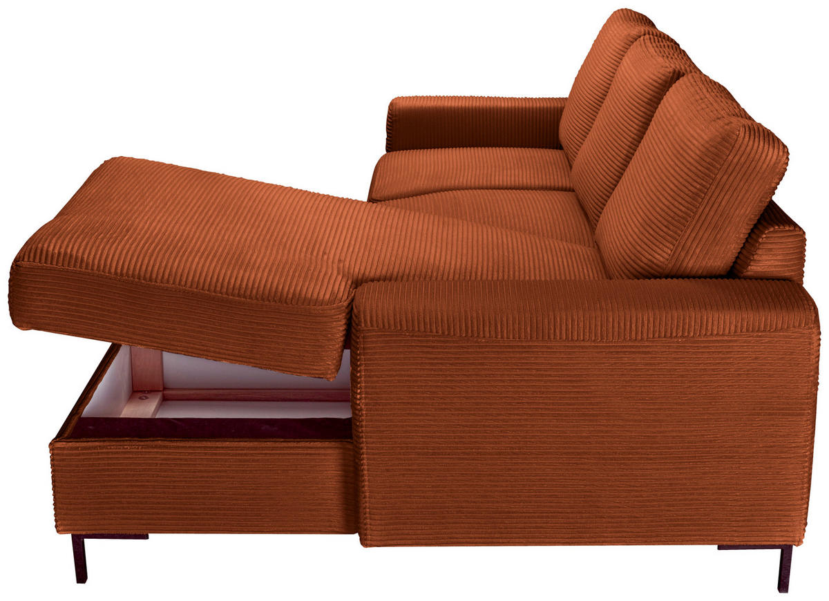 ECKSOFA Rostfarben Cord  - Rostfarben/Schwarz, KONVENTIONELL, Textil/Metall (240/150cm) - Carryhome