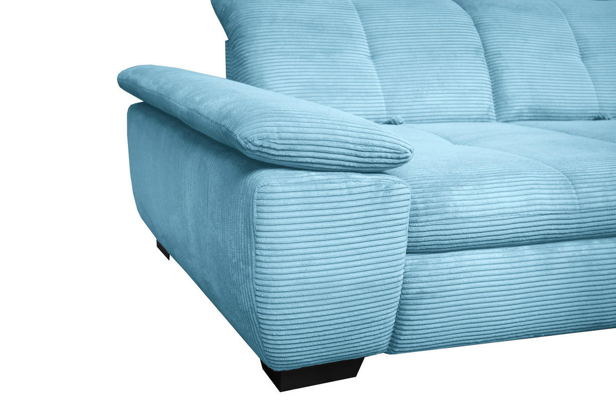 ECKSOFA in Cord Blau  - Blau/Schwarz, Design, Textil/Metall (313/242cm) - Xora