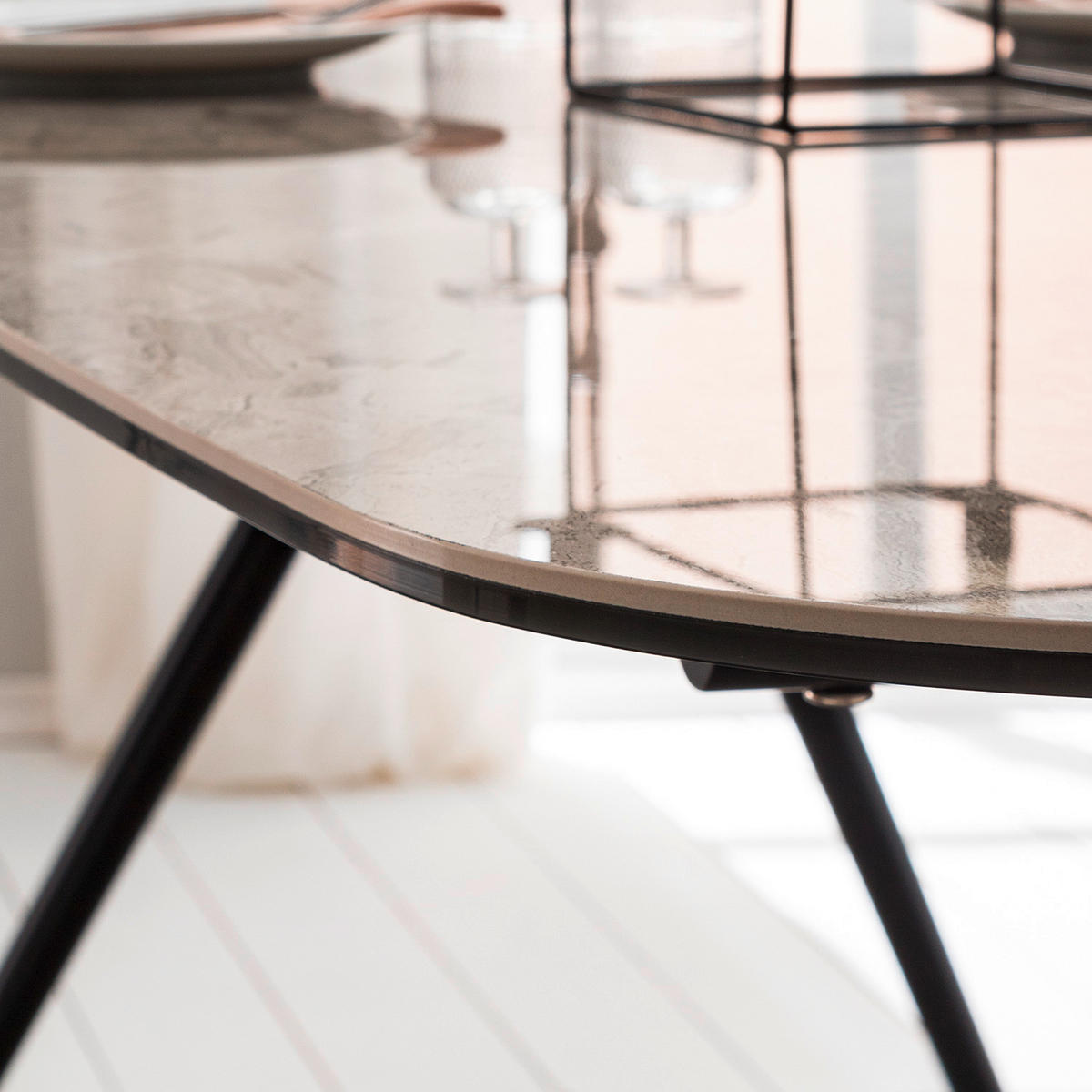 MATBORD i metall, glas, keramik 175/85/75 cm   - svart/grå, Modern, metall/glas (175/85/75cm) - Novel