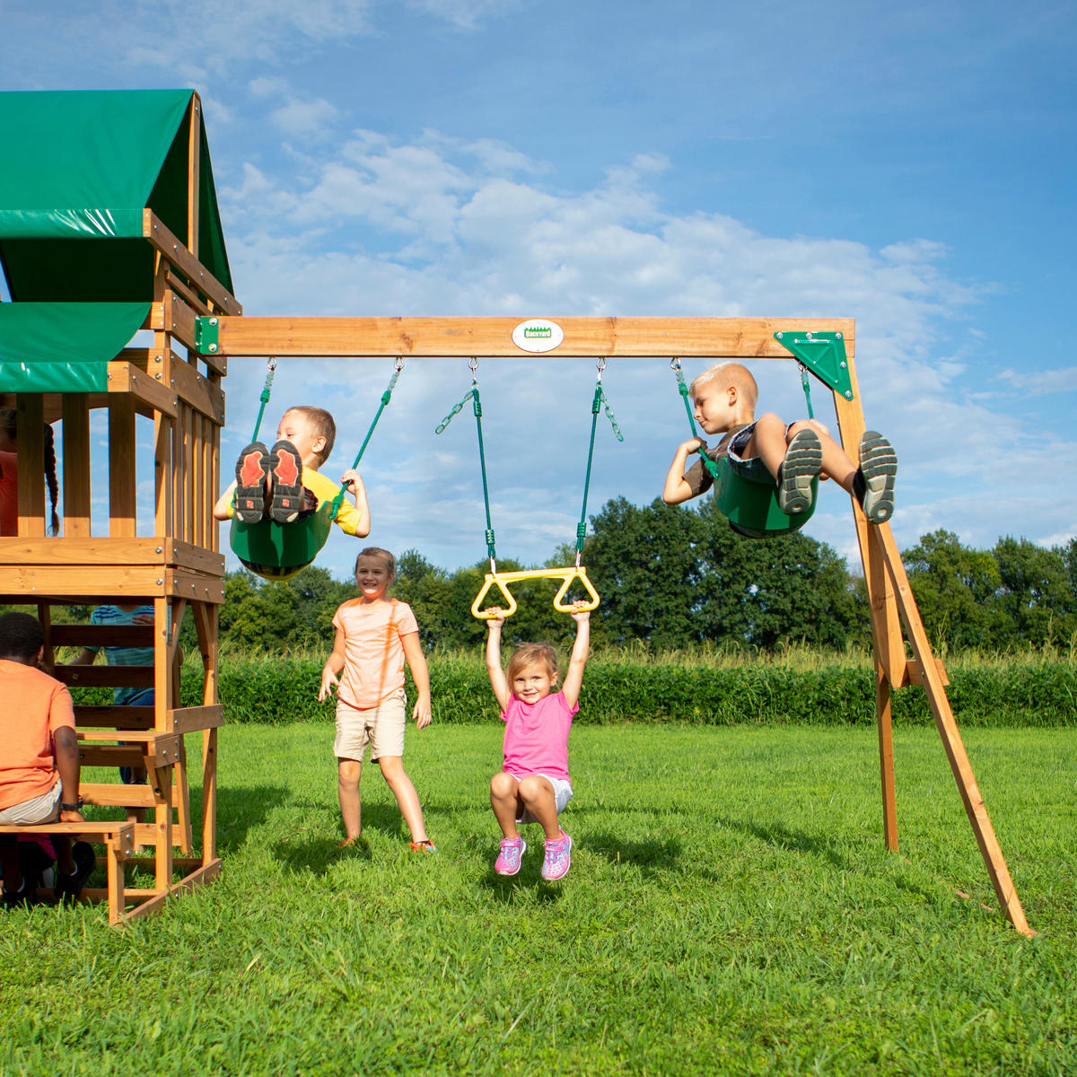 SPIELTURM BACKYARD BELMONT 220/290/540 cm  - Dunkelgrün/Gelb, KONVENTIONELL, Holz (220/290/540cm) - Ambia Garden