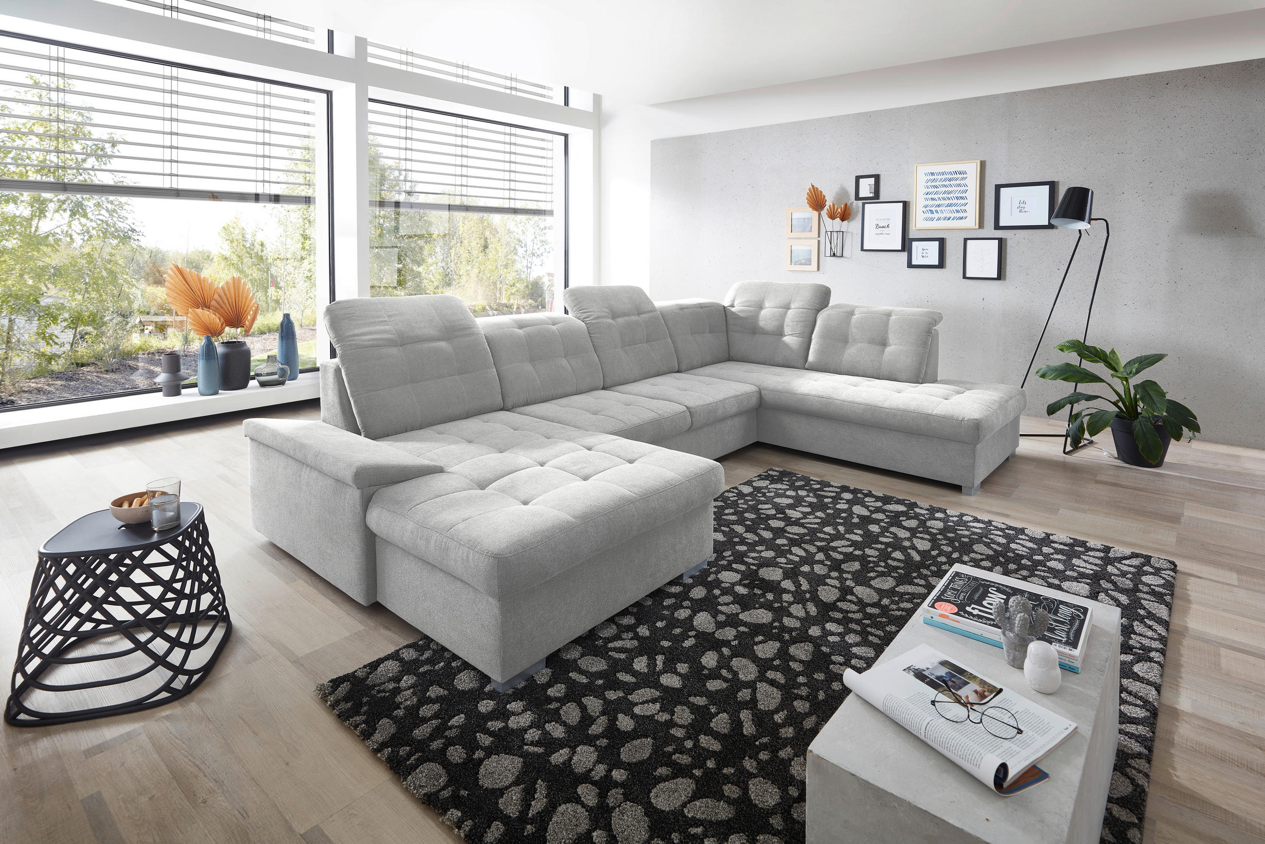 WOHNLANDSCHAFT Silberfarben Mikrofaser  - Chromfarben/Silberfarben, Design, Kunststoff/Textil (169/330/212cm) - Livetastic