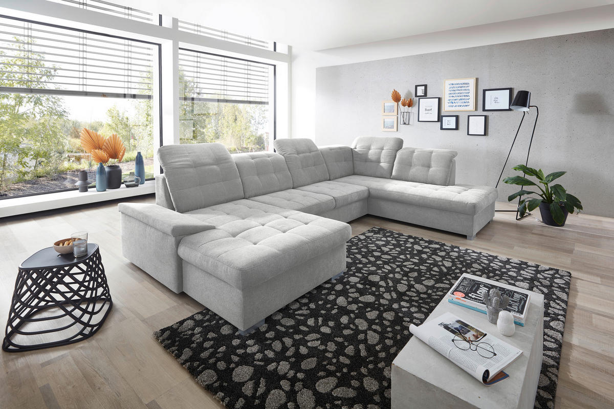 WOHNLANDSCHAFT Silberfarben Mikrofaser  - Chromfarben/Silberfarben, Design, Kunststoff/Textil (169/330/212cm) - Livetastic