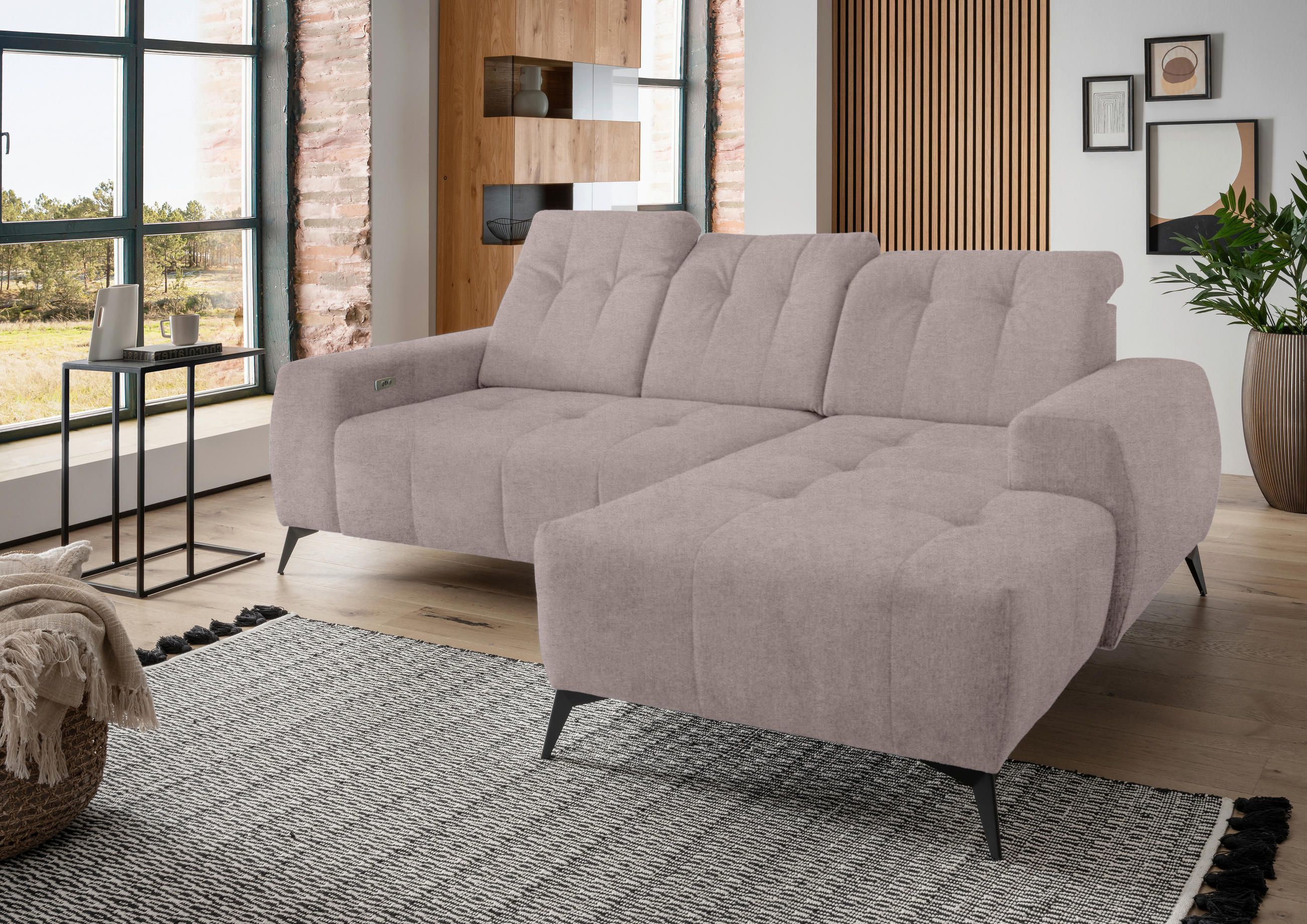 ECKSOFA in Mikrofaser Taupe - Taupe/Schwarz, Modern, Textil/Metall (258/180cm) - Livetastic