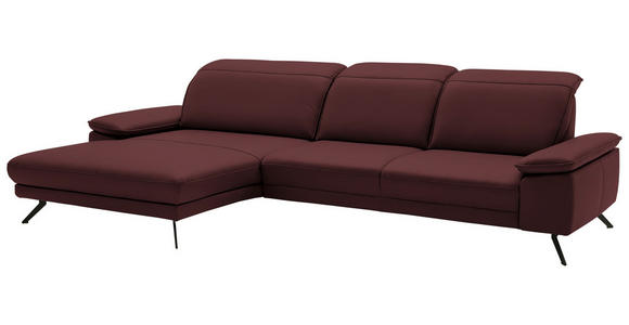 ECKSOFA in Echtleder Brombeere 193/332 cm - Brombeere/Schwarz, Design, Leder/Metall (193/332cm) - Dieter Knoll