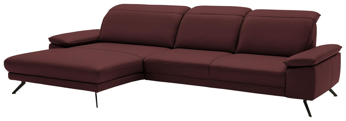 ECKSOFA in Echtleder Brombeere  - Brombeere/Schwarz, Design, Leder/Metall (193/332cm) - Dieter Knoll