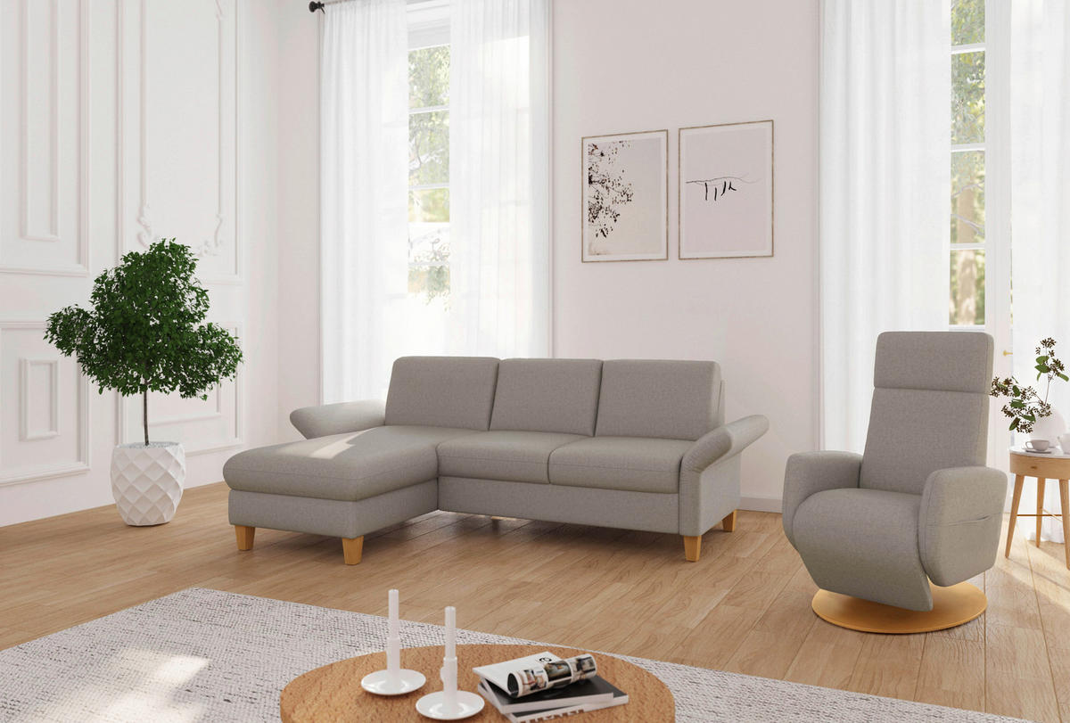ECKSOFA ROCHELLE E Taupe Flachgewebe  - Taupe/Eichefarben, KONVENTIONELL, Holz/Textil (164/251cm) - Sit & More