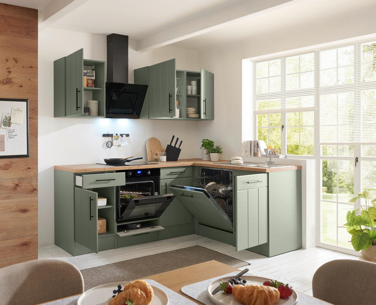 HÖRNKÖK 220/172 cm  i vildek, vassgrön  - vassgrön/vildek, Trend, metall/trämaterial (220/172cm) - Respekta