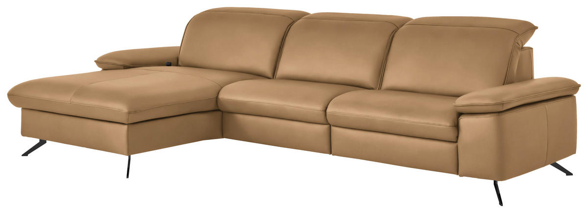 ECKSOFA  Echtleder Honig  - Schwarz/Honig, Design, Leder/Metall (169/307cm) - Beldomo Premium