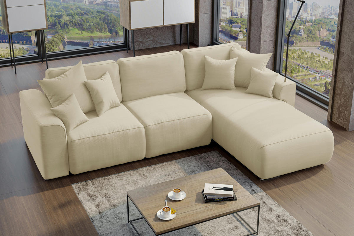 ECKSOFA in Cord Beige  - Chromfarben/Beige, Konventionell, Kunststoff/Textil (293/195cm) - MID.YOU