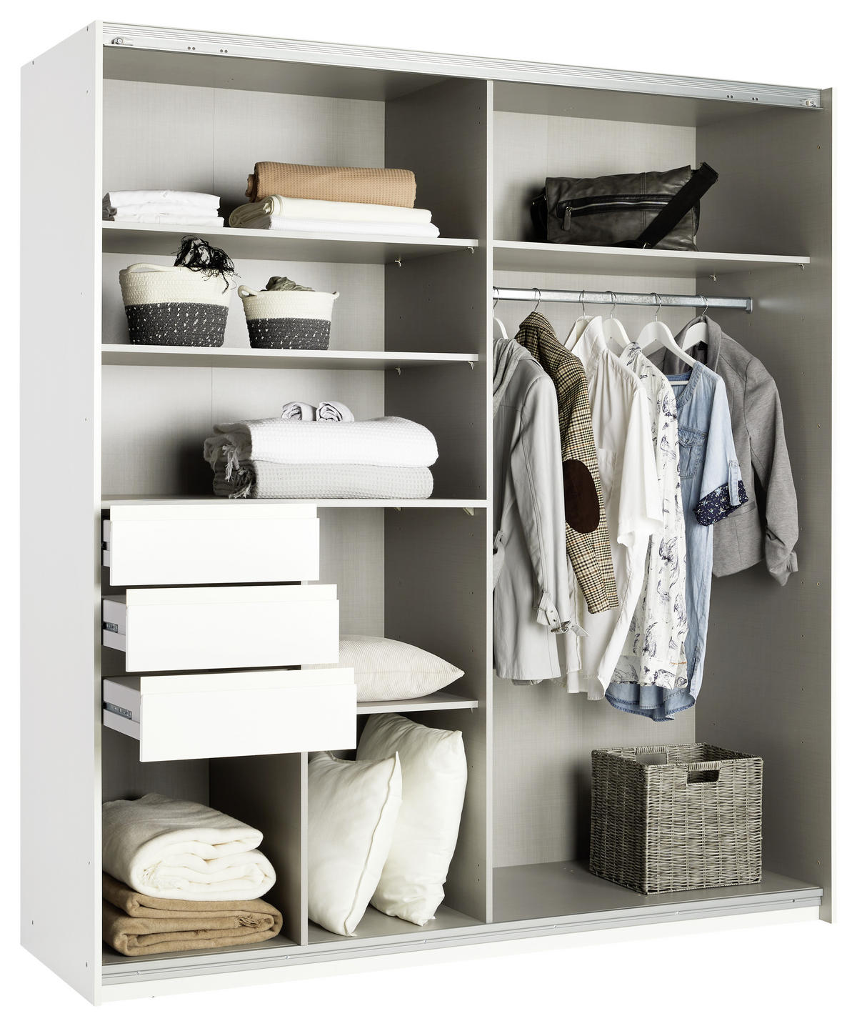 SCHWEBETÜRENSCHRANK 180/198/65 cm 2-türig Weiß  - Eichefarben/Schwarz, KONVENTIONELL, Glas/Holzwerkstoff (180/198/65cm) - MID.YOU