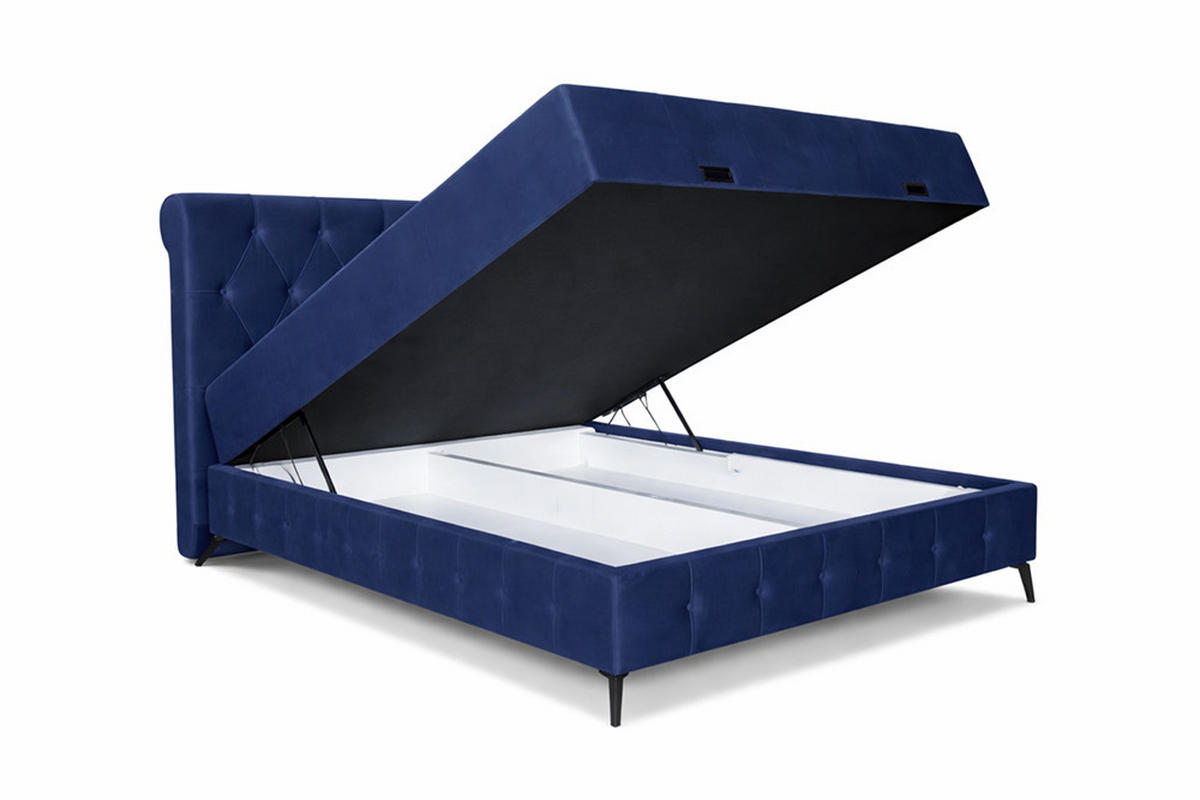 Pat Boxspring, 160/200 cm, albastru - albastru/negru, Basics, lemn/metal (160/200cm) - Hom`in